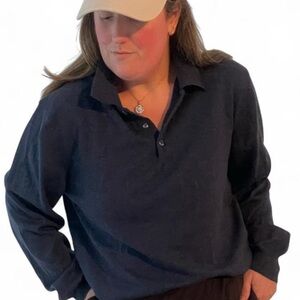 100% Merino Wool Navy Long Sleeve Polo Sweater